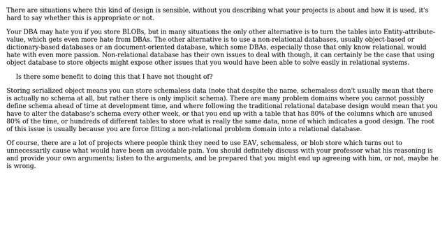 Professor told us to store serialized Java objects as blobs instead of defining relational tables смотреть онлайн