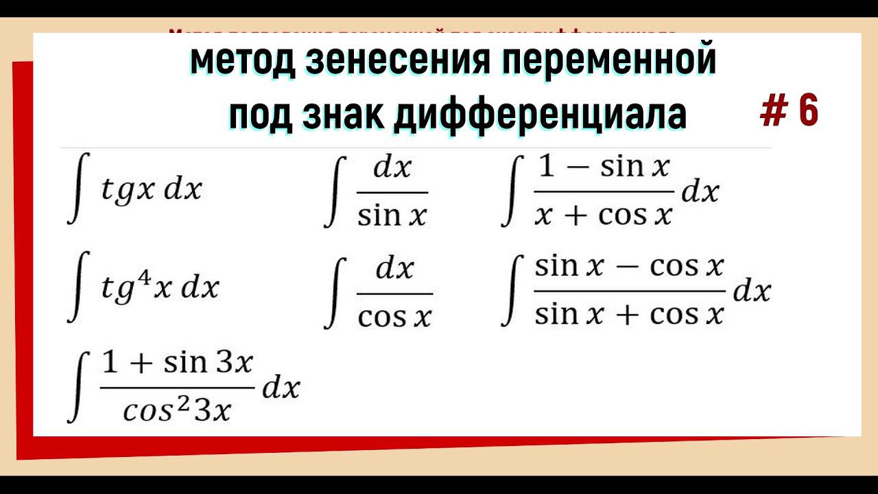 2.6 Метод подведения под знак дифференциала при интегрировании Примеры