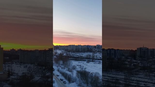Розовый закат. Морозный зимний вечер. Pink sunset. A frosty winter evening.#розовыйвечер #закат