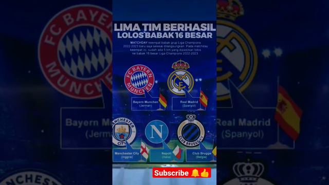 5 Tim lolos babak 16 besar liga Champions #napoli #realmadrid #bayernmunchen #intermilan #mancity