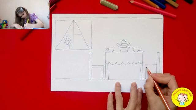 Как нарисовать МЕБЕЛЬ. УРОК 60 Тема: "кухня"- цветные карандаши смотреть онлайн