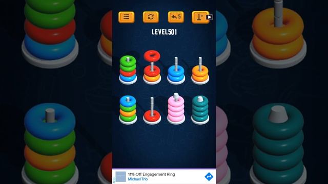 Hoop Sort Puzzle - Color Ring Stack Sorting Game Level 501 Solution