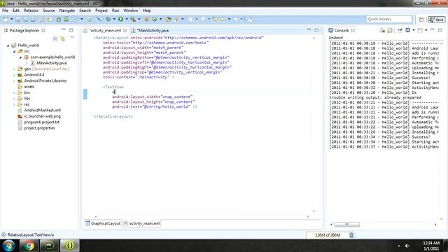 hello world android application example with code using eclipse IDE android source code