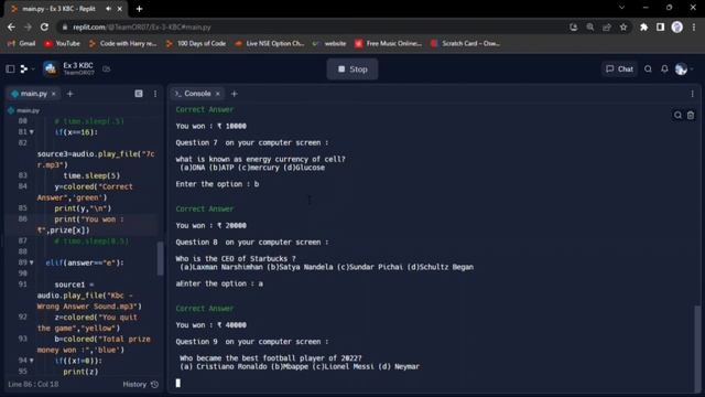 Python Project | Virtual KBC | Python programming | Project making in replit |