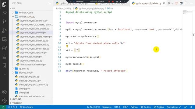Python MySQL Delete #10 #lingarajtechhub смотреть онлайн