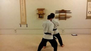 Deflecting (Sorasu Jo)  a Kin Geri with right forearm into Seiken Uchi