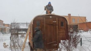 Сборка квадратной бани-бочки 3,5 метра