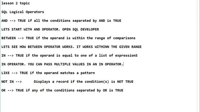 SQL LOGICAL OPERATORS ~~ SQL LESSON 2