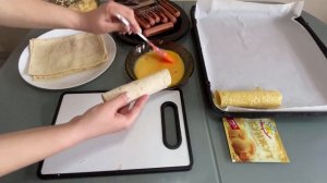 Сосиски в лаваше с сыром за 10 мин. Очень вкусно.