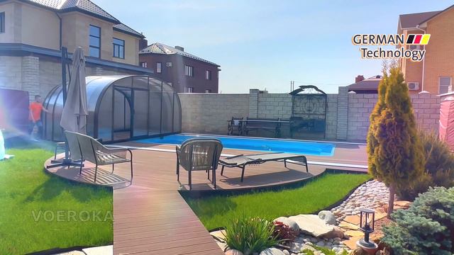 Раздвижной павильон для бассейна модель PRESTIGE. размеры 9,8х5,8х2,6м. цвет коричневый