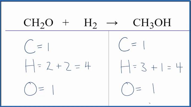 How to Balance CH2O + H2 = CH3OH (Formaldehyde + Hydrogen Gas) смотреть онлайн