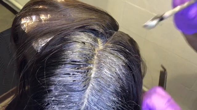 Скрытая цветная прядь/ красим брюнетку