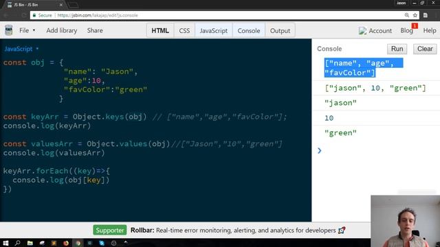 Javascript Object keys and Object values #1