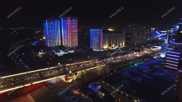 Архитектурная подсветка, Жилые комплексы на набережной реки "Есиль", г. Астана смотреть онлайн