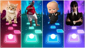 CUTE CAT VS SKIBIDI BOP YES YES YES VS BOSS BABY VS WEDNESDAY | Tileshop EDM Rush Gamepla