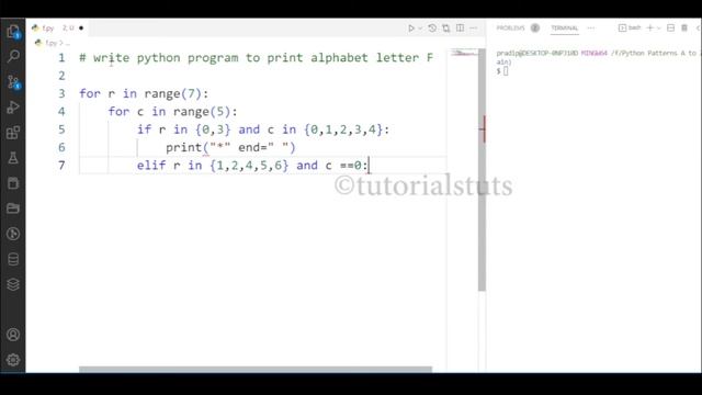 Python Tutorial: How to Create Alphabet Pattern F | Tutorials Tuts Python Pattern