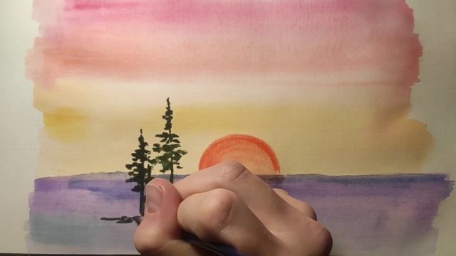 Рисуем Закат акварелью