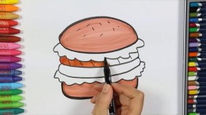 Как рисовать гамбургер ? - гамбургер раскраска - Как рисовать и цвет