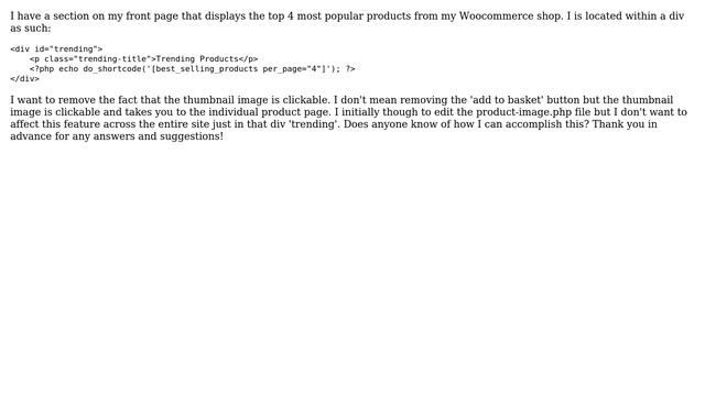 Wordpress: How do I remove the product thumbnail link from a specific div in Woocommerce? смотреть онлайн