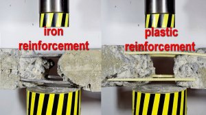 HYDRAULIC PRESS VS STEEL AND FIBERGLASS REINFORCEMENT, CONCRETE