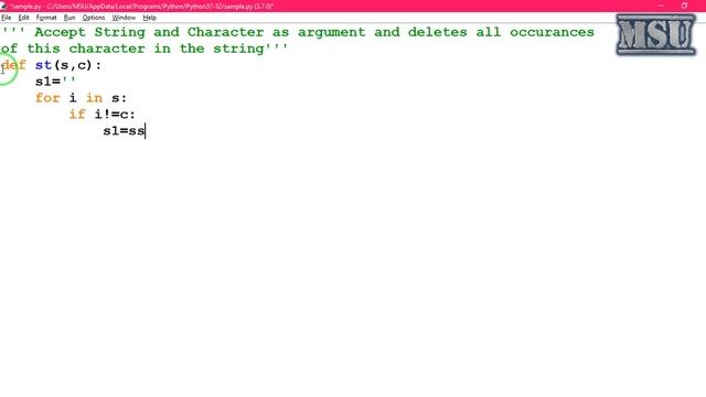 GE8161 Python Lab 18   Accept String and Character as argument delete all occurrences