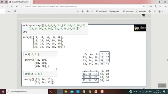 Class XII IP WORKING WITH NUMPY Part3