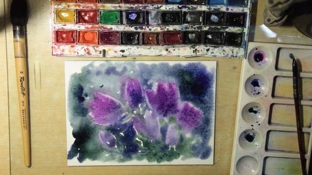 How to Paint Pasque Flowers in Watercolor. Real Time Video. Watercolor Painting. смотреть онлайн