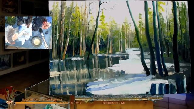 Рисуй вместе со мной, это не сложно! Живопись маслом, онлайн. Ранняя весна, оттепель. Весна в лесу смотреть онлайн