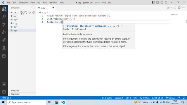 Python program inputs comma-separated numbers from the user and generates a list and a tuple number смотреть онлайн
