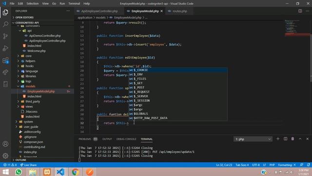 CRUD-6: RESTful API in codeigniter 3.x | Delete data from db using DELETE Method Rest API - Postman
