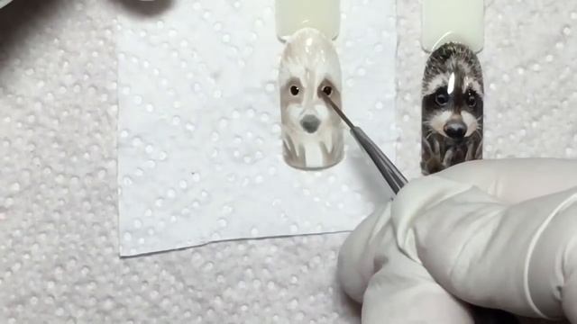 Старенький урок 5 летней давности. Енот на ногтях. Дизайн ногтей енот. смотреть онлайн