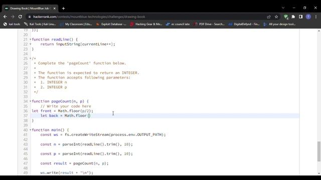 Hackerrank - Drawing Book solved using Javascript