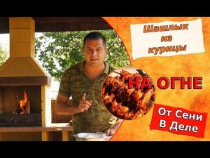 Сеня в деле готовит шашлык из курицы