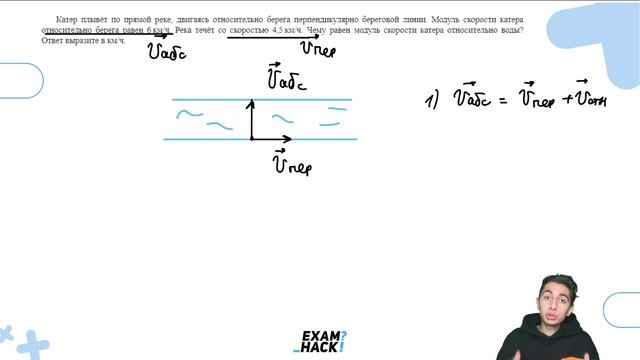 Катер плывёт по прямой реке, двигаясь относительно берега перпендикулярно береговой линии - №22638 смотреть онлайн