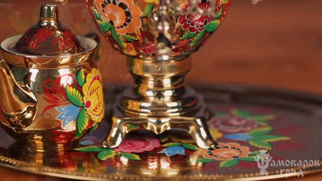 Электрический самовар с росписью «Цветы на золотом» / Обзор самовара смотреть онлайн