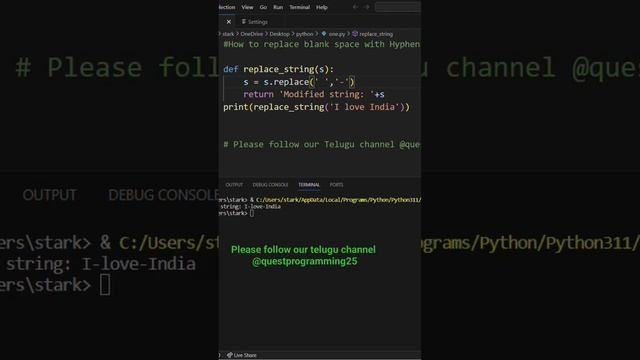 How to replace blank spaces with hyphen in a string #logicalprogramming #python #pythonprogramming