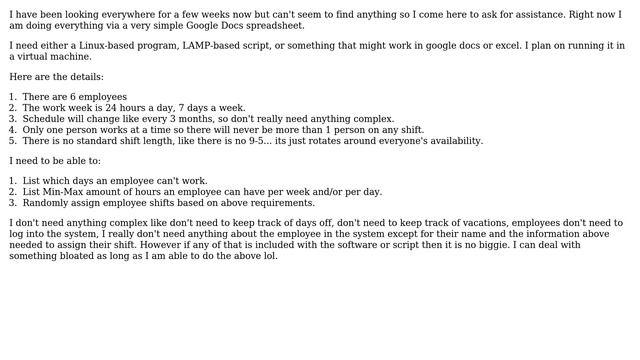 Spreadsheet, PHP Script, or Linux program for employee shift scheduling смотреть онлайн