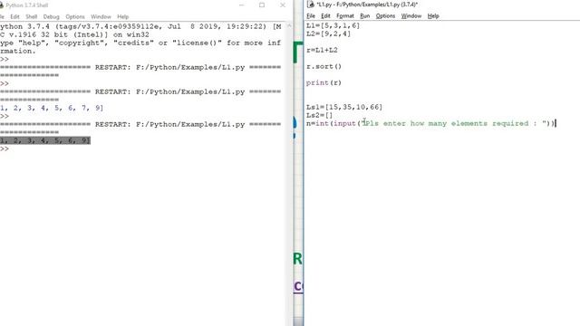 python tutorials | Merge and sort lists in Python | python merge sort lists | dynamic list in pytho