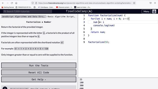 Watch me learn web dev.Javascript: Factorial number