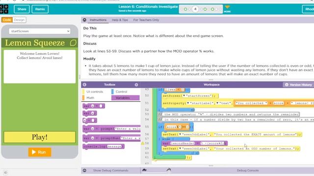 AP CSP - Code.org: Unit 4: Lesson 6 CONDITIONALS INVESTIGATE #4 (2021) смотреть онлайн