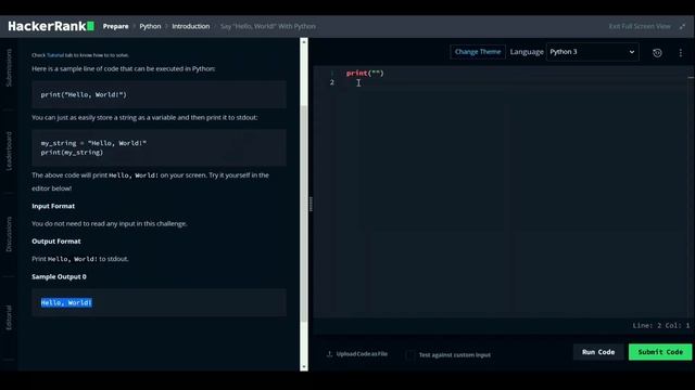 01: Say "Hello, World!" With Python | HackerRank Python Solutions | codescoot