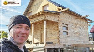 Дом из бруса в Сыктывкаре. Проект дома 8 на 8 с гаражом, крыльцом и террасой от Центра Домостроения.