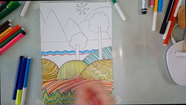 Как нарисовать пейзаж .Линейная графика #маленький_художник смотреть онлайн