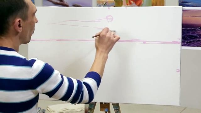 Рассвет. Солнечный свет. Отражение на воде. Как нарисовать картину. Начало вебинара Дмитрия Розы. смотреть онлайн