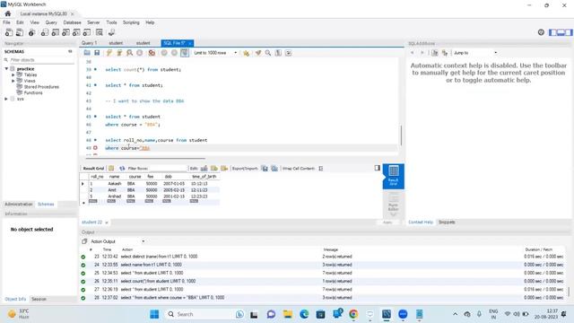 Select, Where, Order by, AND, OR NOT EQUAL OPERATORS