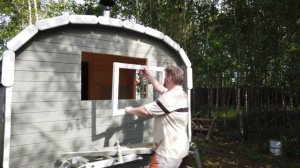 Баня квадробочка, доделки после покупки. Устанавливаю стеклопакет. Делаю растяжку на трубу.