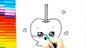 Милый рисунок яблочной конфеты - Как нарисовать яблочную конфету - Как нарисовать конфетное яблоко