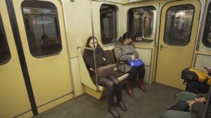 Russia, Moscow, Metro night ride from Пролетарская to Чка́ловская