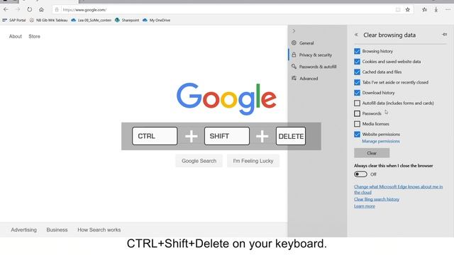 Clearing Cache and Cookies in Microsoft Edge