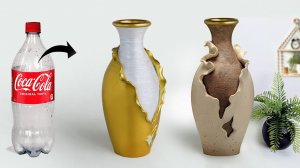 Стильная ваза для цветов из пластиковой бутылки || Изготовление вазы для цветов из цемента .